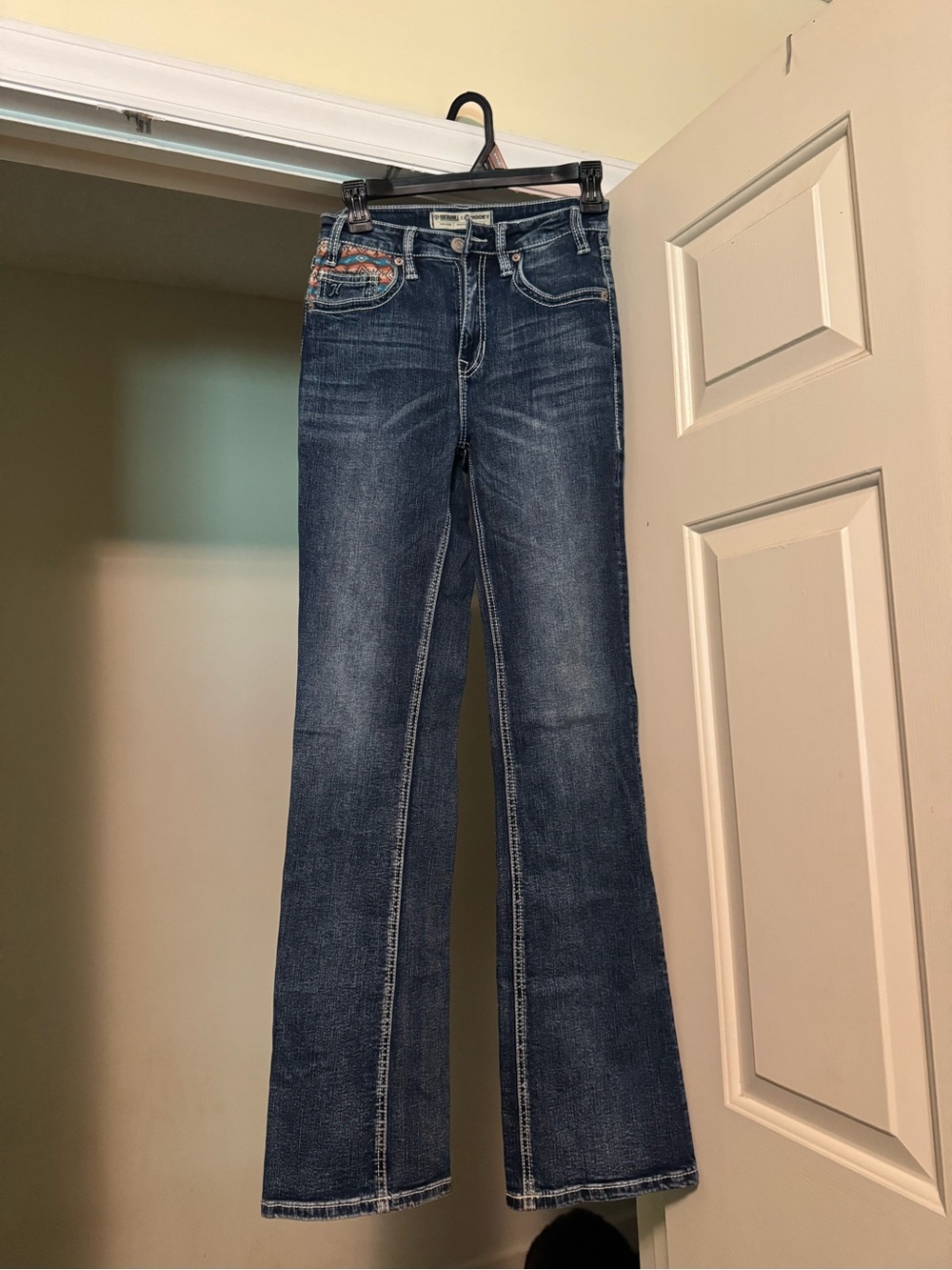 Hooey Dark Blue Flare Jeans with Embroidered Pocket